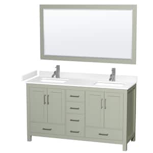 60 in. W x 22 in. D x 35 in. H Double Bath Vanity in Light Green with White Cultured Marble Top and 58 in. Mirror