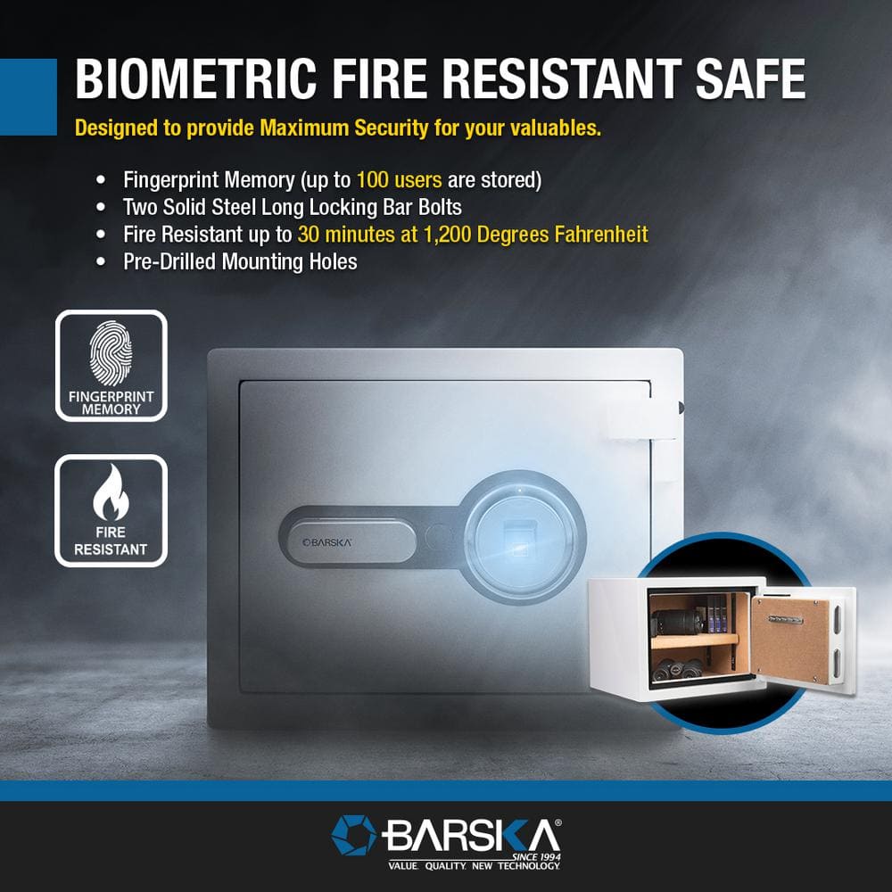 Compact White Steel Biometric Fireproof Safe with Backup Key