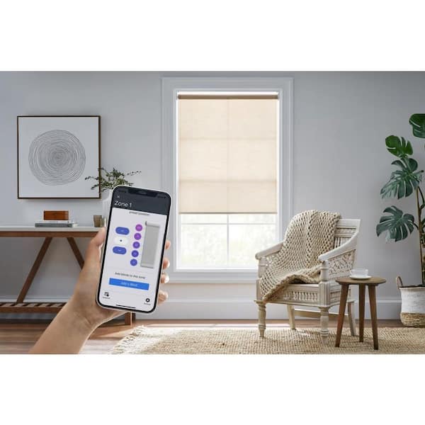 Linen Cordless Light Filtering Polyester Fabric Smart Roller Shade 28 in. x 72 in. Powered by Hubspace (With Gateway)