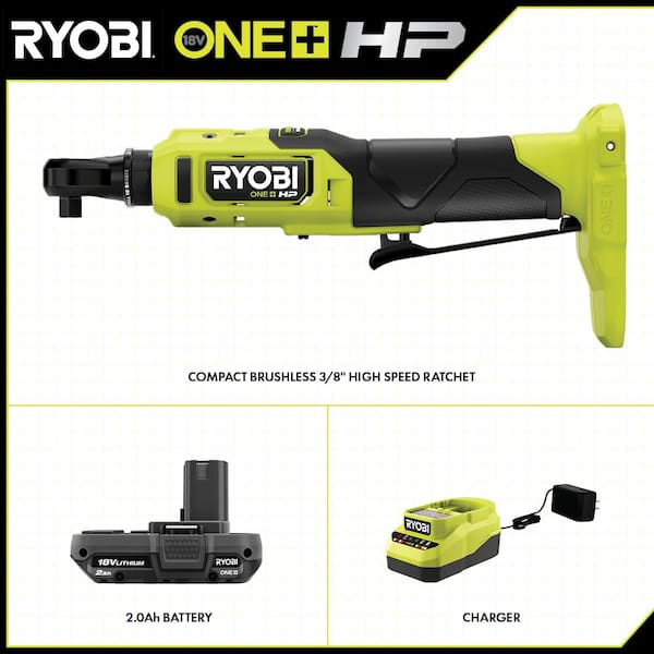 ONE+ HP 18V Brushless Cordless Compact 3/8 in. Ratchet Kit with (1) 2.0 Ah Battery, (2) 4.0 Ah Batteries, and Charger