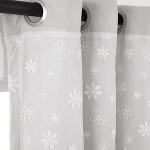 Dylin Flower 40 in. W x 84 in. L Embroidery Light Filtering Window Curtain Panel Light Gray Single
