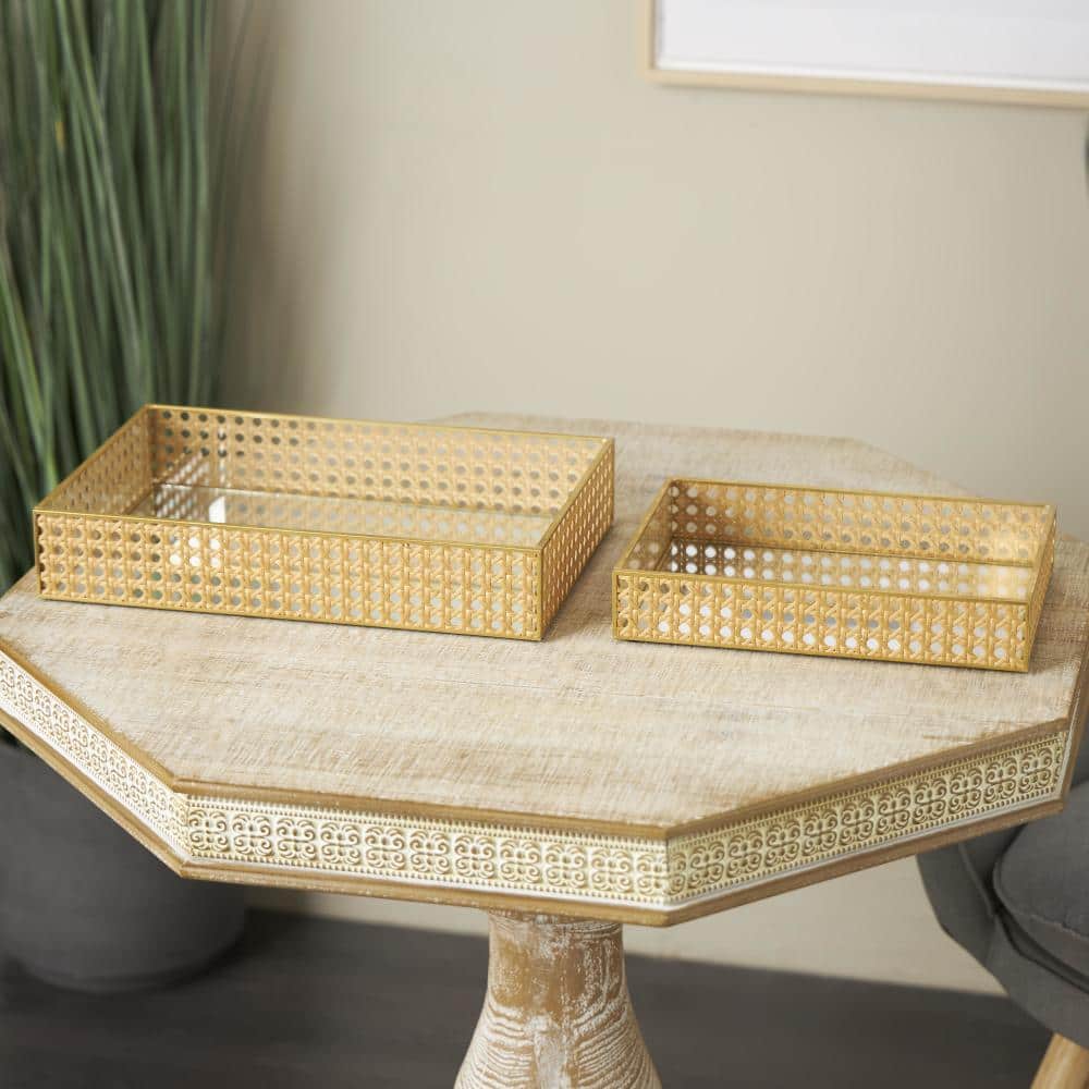 Brown Rattan Woven Decorative Tray with Mirrored Glass Interior (Set of 2) price history on PriceWatchPro