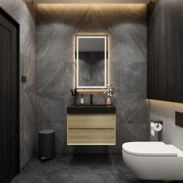 BV Better Vanity MIA 30 in. W x 20 in. D x 24 in. H Single Sink Floating Bath Vanity in Teak Oak with Black Stainless Steel Top