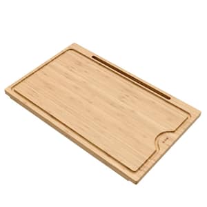 Rectangular Solid Bamboo Cutting Board with Mobile Device Holder for Standard Kitchen Sink or Countertop (19 1/2 x 12)