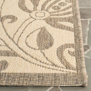 Courtyard Natural/Brown 8 ft. x 11 ft. Border Indoor/Outdoor Patio  Area Rug