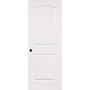 18 in. x 80 in. 2 Panel Roundtop Left-Handed Solid Core White Primed Wood Single Prehung Interior Door w/Bronze Hinges