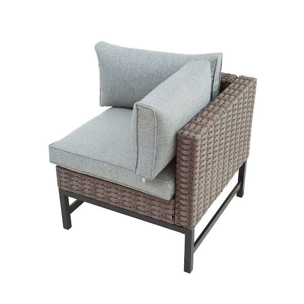 Patio Festival Wicker Left Arm Outdoor Sectional Chair with Gray Cushions