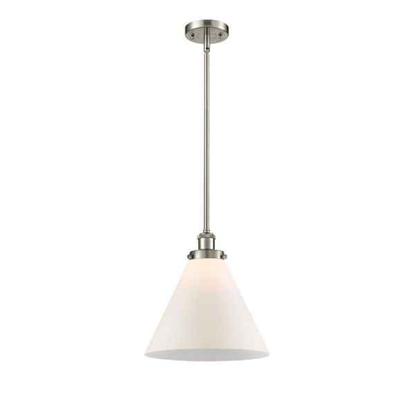 Cone 100-Watt 1-Light Brushed Satin Nickel Shaded Mini Pendant Light with Painted Glass Shade