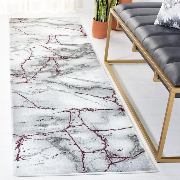 Craft 2 ft. x 14 ft. Gray/Wine Distressed Abstract Runner Rug