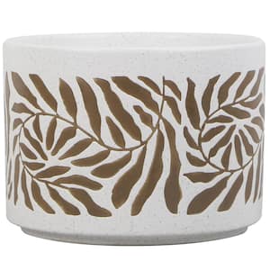 6 in. Basia Handcrafted White Floral Imprint Plastic Planter (6 in. D x 4.35 in. H)