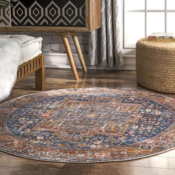Ehtel Medallion Fringe Rust 5 ft. Round Rug