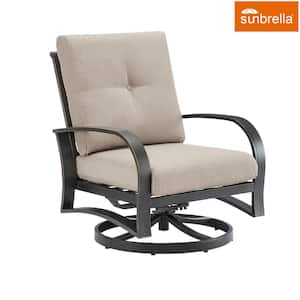 Swivel Aluminum Outdoor Lounge Chair with Beige Sunbrella Cushions (1-Pack)