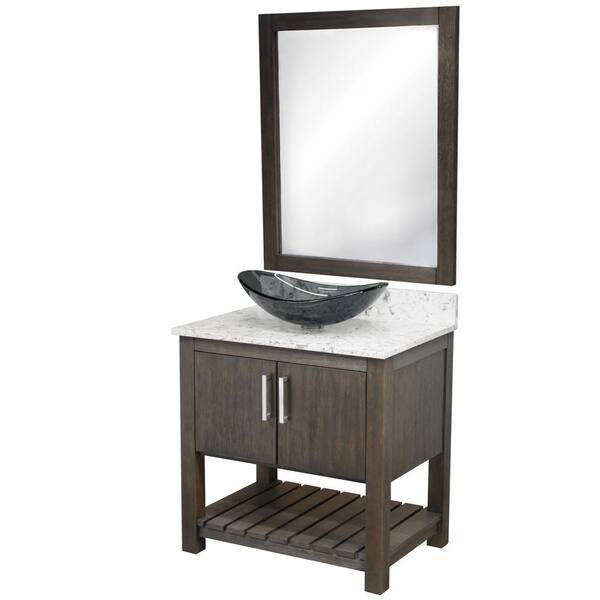 Novatto Ocean Breeze 31 in. W x 22 in. D x 31 in. H Single Sink Bath Vanity in Cafe Mocha with Cafe Mocha Quartz Top and Mirror