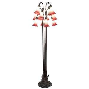 Pond Lily 63 in Mahogany Bronze Victorian 12 Light Dimmable Tree Floor Lamp with Glass Cone Shade