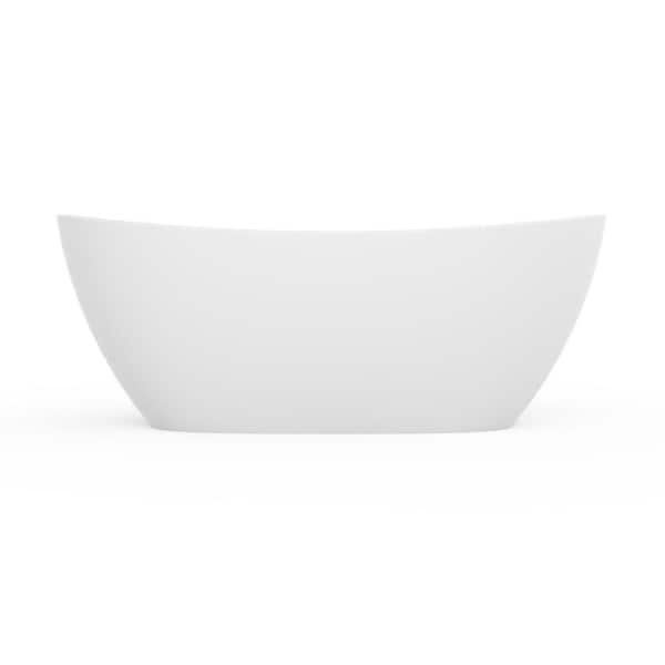 65 in. x 33.5 in. Artificial Stone Soaking Bathtub in Matte White Solid Surface with Overflow and Pop-up Drain