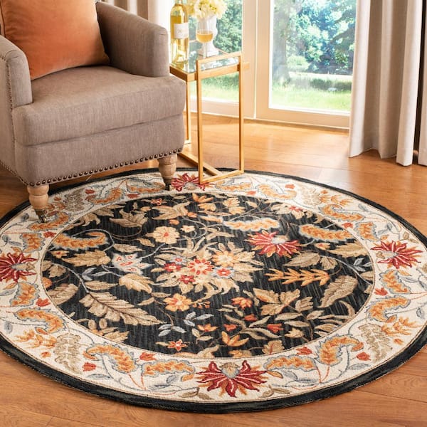 Chelsea Black 5 ft. x 7 ft. Oval Floral Border Area Rug