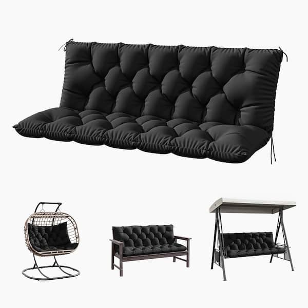 Kimunuk 60 in. x 40 in. x 5 in. 2-3 Seater Contoured Replacement Outdoor Porch Swing Cushion with Backrest Bench Cushion Black