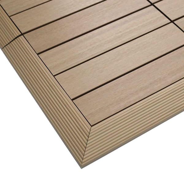 NewTechWood 1/6 ft. x 1 ft. Quick Deck Composite Deck Tile Outside Corner Fascia in Canadian Maple (2-Pieces/Box)