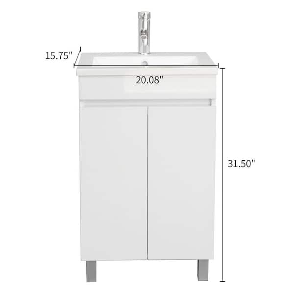 20 in. W x 16 in. D x 31.5 in. H Single Sink Freestanding Bathroom Vanity in White with White Top and Faucet