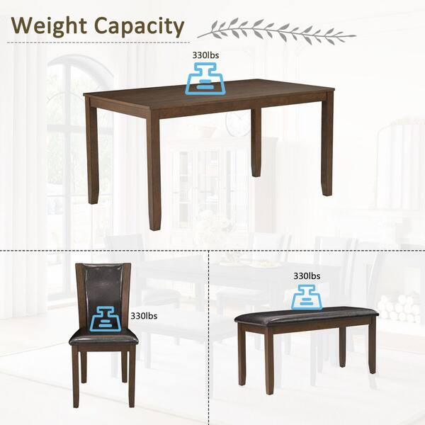 Polibi 6-Piece Rectangle Dark Walnut Wood Top Dining Room Set