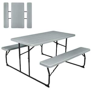 Indoor and Outdoor Folding Picnic Table Bench Set with Wood-Like Texture