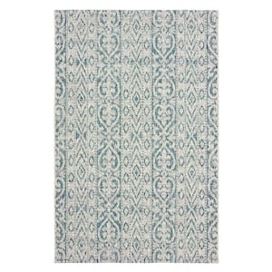 Silveria Sunville Blue/Gray 1 ft. 10 in. x 3 ft. Entwined Geometric Polypropylene Indoor/Outdoor Area Rug