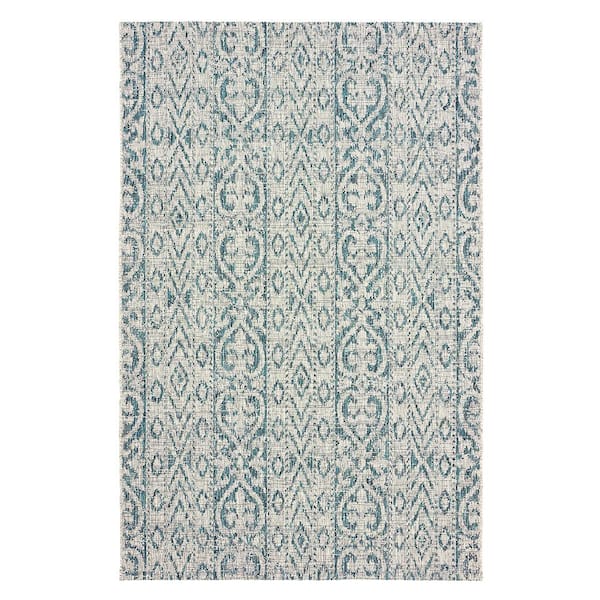 Unbranded Silveria Sunville Blue/Gray 1 ft. 10 in. x 3 ft. Entwined Geometric Polypropylene Indoor/Outdoor Area Rug