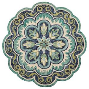 Daliah Floral Green Round 5 ft. x 5 ft. Geometric Indoor Area Rug