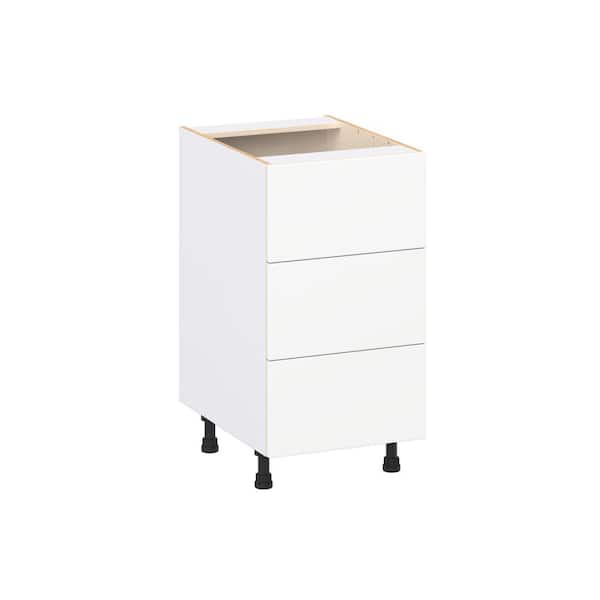 J COLLECTION Timberline 18 in. W x 24 in. D x 34.5 in. H Assembled Slab Drawer Base Kitchen Cabinet in Bright White with 3-Drawers