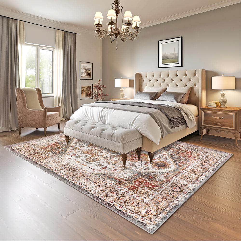 Justine Beige Synthetic Medallion Runner Rug, 2'6" x 10'