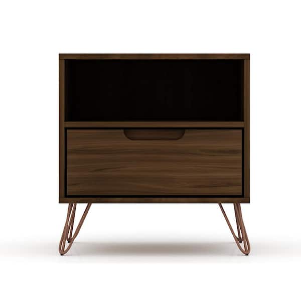 Luxor Intrepid 1.0 1-Drawer Brown Mid-Century Modern Nightstand