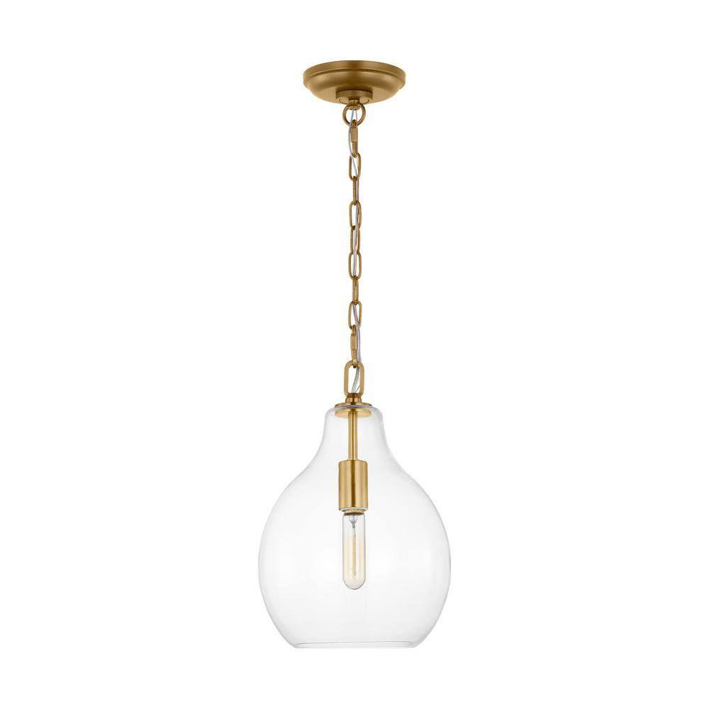 Burnished Brass and Clear Glass Teardrop Pendant Light