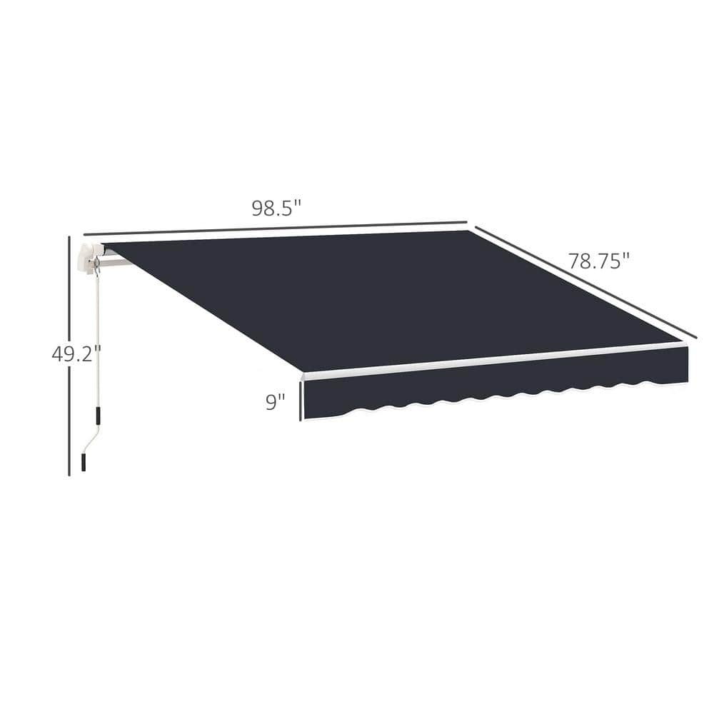 Black Aluminum 8' x 7' Retractable Patio Awning with Fabric Canopy