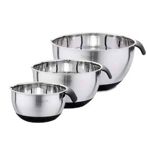 3-Piece Silver Stainless Steel Non-Stick Cookware Set Salad Bowls Set (Set of 3)