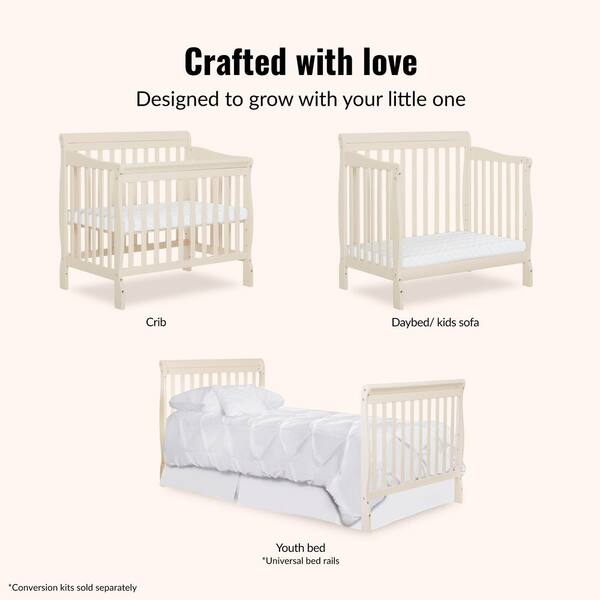 Dream On Me Aden 4-in-1 French White Convertible Mini Crib 628-FW