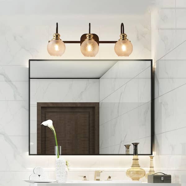 Magic Home 22 5 In 3 Lights Black Modern Bathroom Wall Lamp Sconces Vanity Light With Glass Shade Without Bulb Cs W63734454 The Depot - Modern Bath Wall Sconces