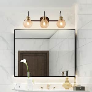 22.5 in. 3-Lights Black Modern Bathroom Wall Lamp Wall Sconces Vanity Light with Glass Shade (Without bulb)