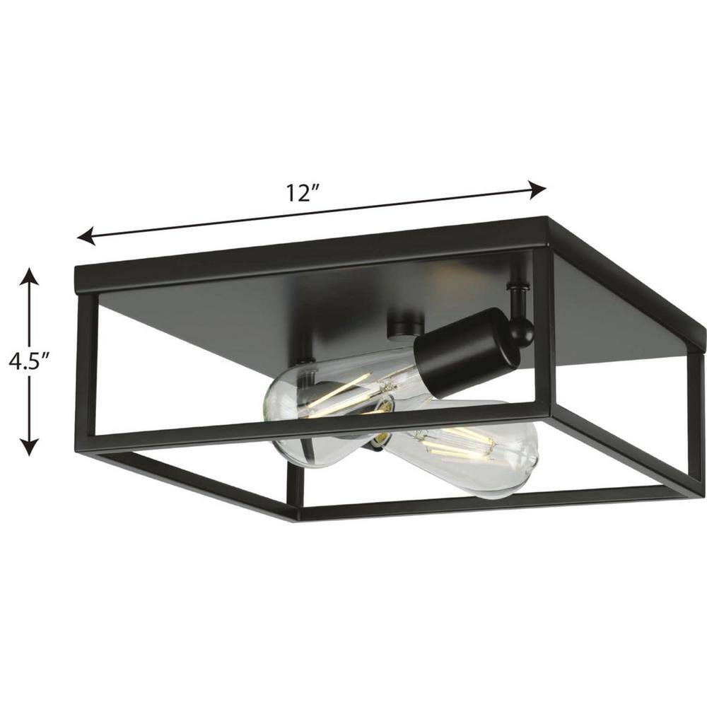 Matte Black 2-Light Modern Flush Mount Ceiling Fixture