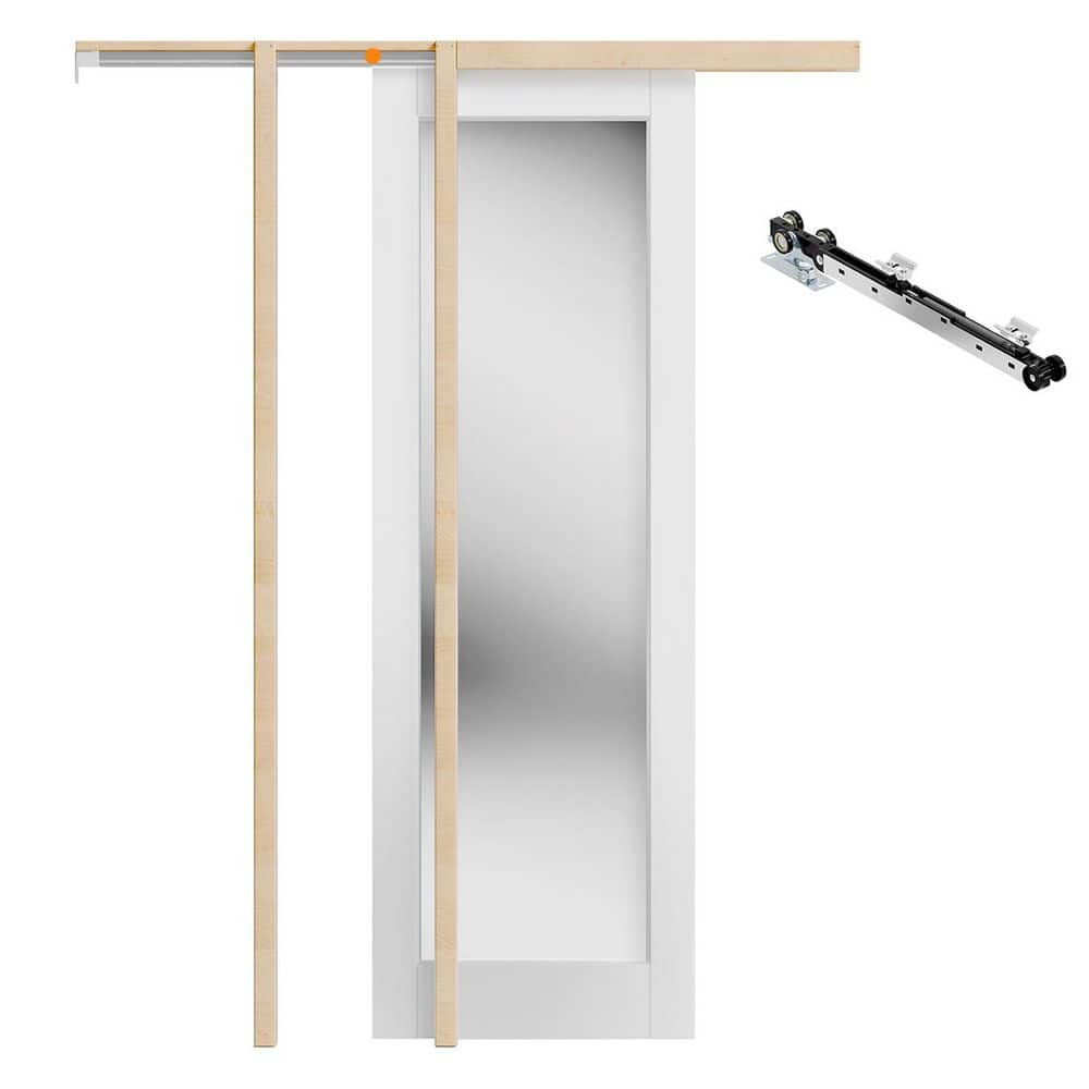 56 in. x 80 in. Full Lite Mirrored Glass, White Primed, Wood, MDF, Pocket Door with Soft Close, Frame and Hardware Kit price history on PriceWatchPro