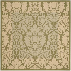Courtyard Olive/Natural 7 ft. x 7 ft. Square Floral Indoor/Outdoor Patio  Area Rug