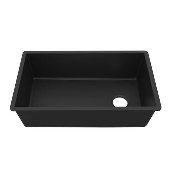 Undermount Quartz Composite 32 in. Single Bowl Kitchen Sink in Black