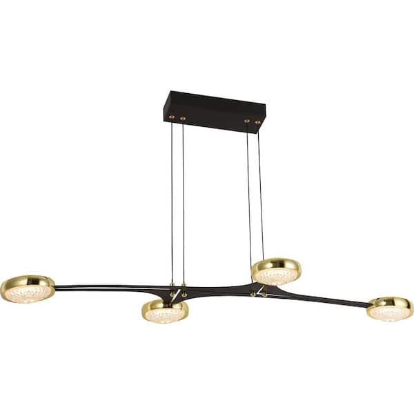 Volume Lighting 4-Light Black and Gold Modern Linear Beaded Integrated LED Pendant Light with Round Acrylic Shades