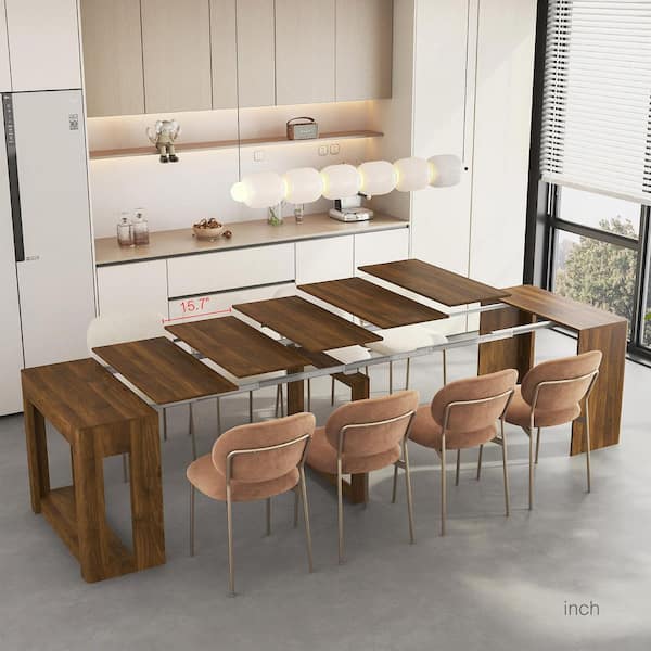 Stonevale Modern Brown MDF Wood Top Rectangle Double Pedestal Extendable Foldable Dining Table, (Seats 10)