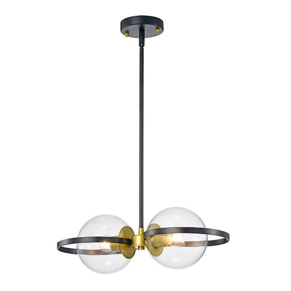 Warehouse of Tiffany Wendall 5 in. 2-Light Indoor Black Pendant Lamp with Light Kit