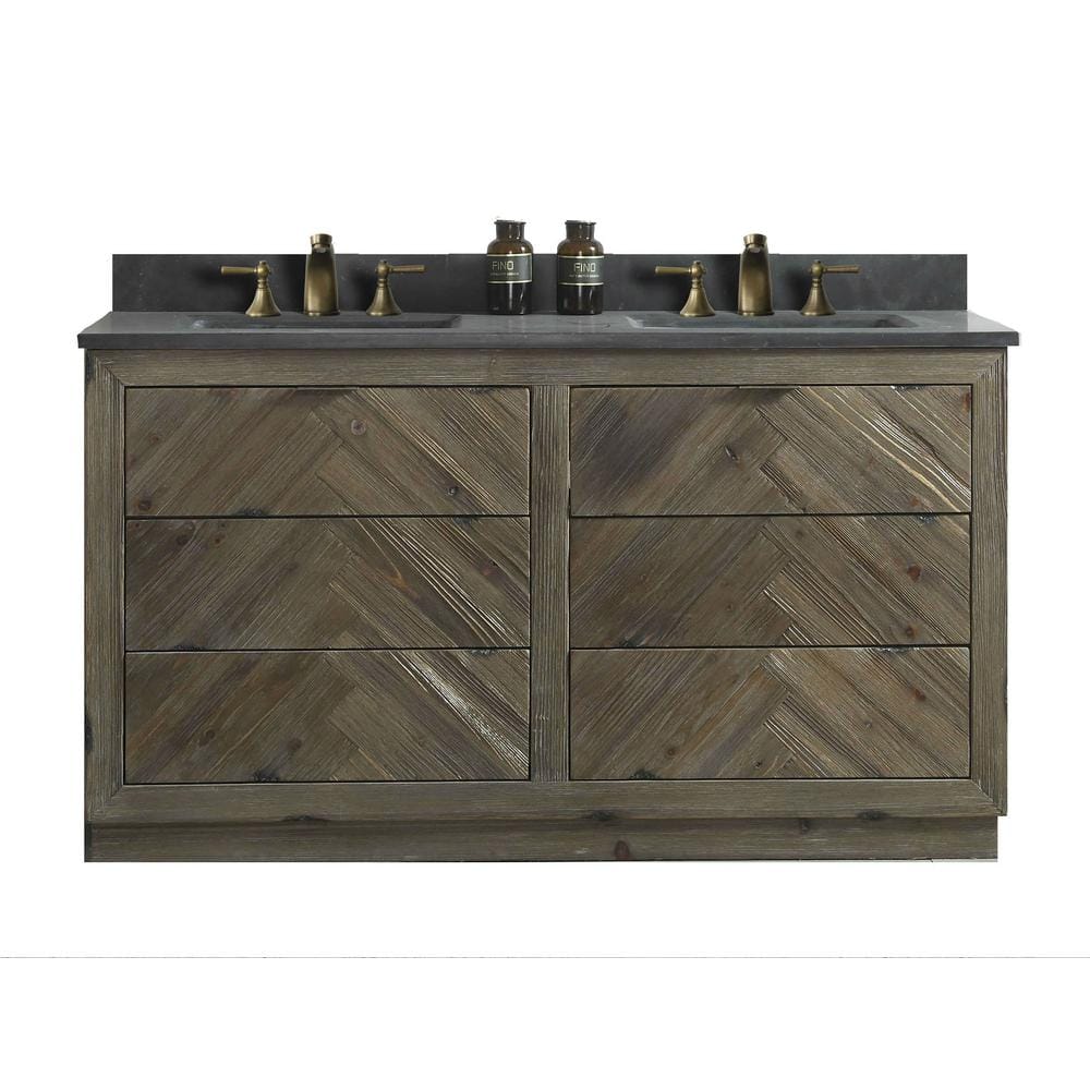 60 in. Vanity in Brown with Black Moon Stone Top with White Basin