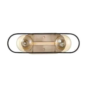 Chassis 15.75 in. 2-Light Copper Brushed Brass/Matte Black Vanity Light with No Shade