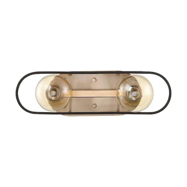 SATCO Chassis 15.75 in. 2-Light Copper Brushed Brass/Matte Black Vanity Light with No Shade