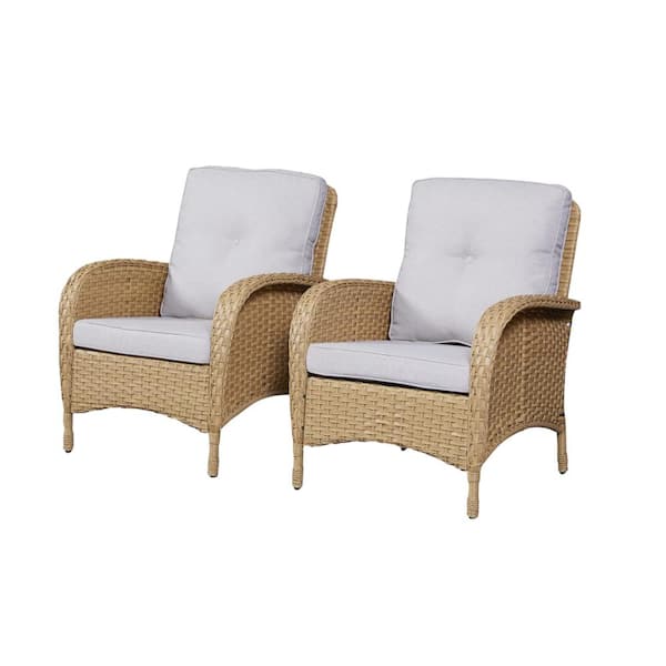Patio Yellow Wicker Outdoor Lounge Chair with Beige Cushions (2-Pack)