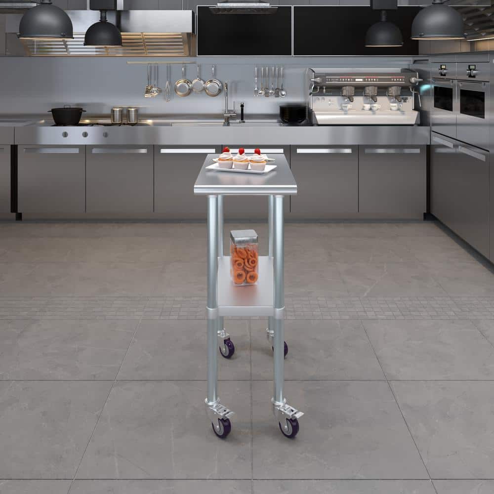 15" x 30" Stainless Steel Work Table with Undershelf and Casters