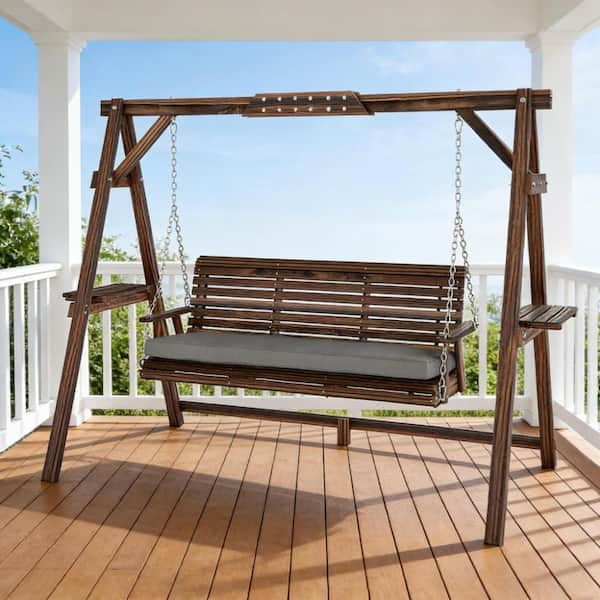 Outdoor Conversation Swing,Wood Garden Swing Chair,Ergonomic